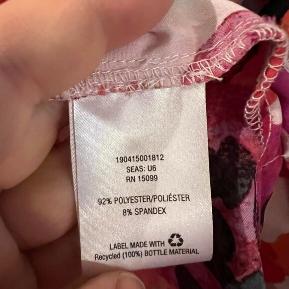 🐻Size S - Laura Scott - Pink and Floral Roll Sleeve Button-Down Blouse - Picture 4 of 6